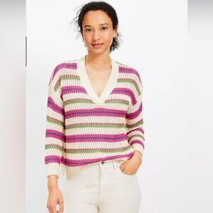 NWT Loft Textured Stripe V-Neck Sweater Size Large